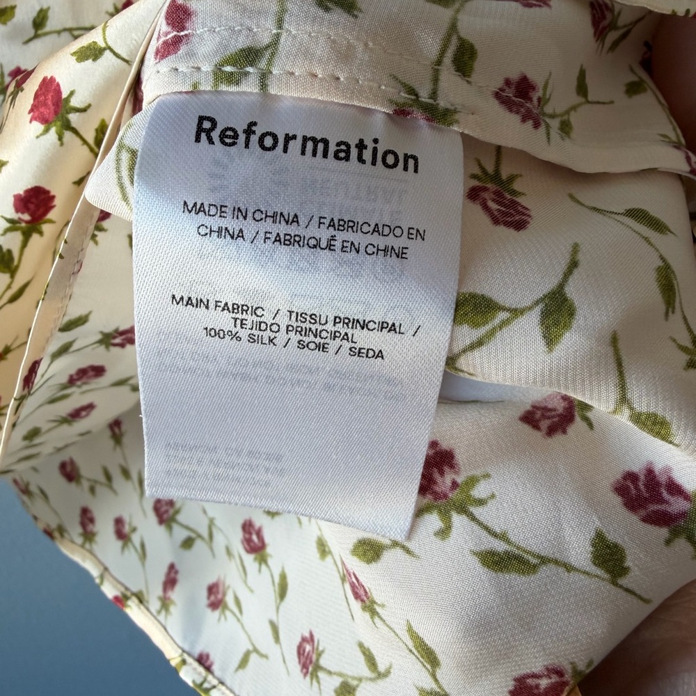 Reformation yellow red rose floral Mya 100% silk cropped tank Women’s sz S NWOT - Picture 5 of 6